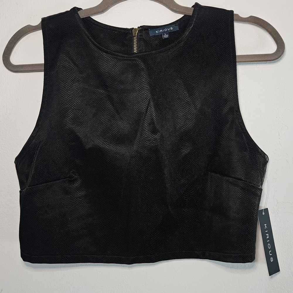 Kirious Faux Leather Crop Top Sleeveless dark brown Tank Top L